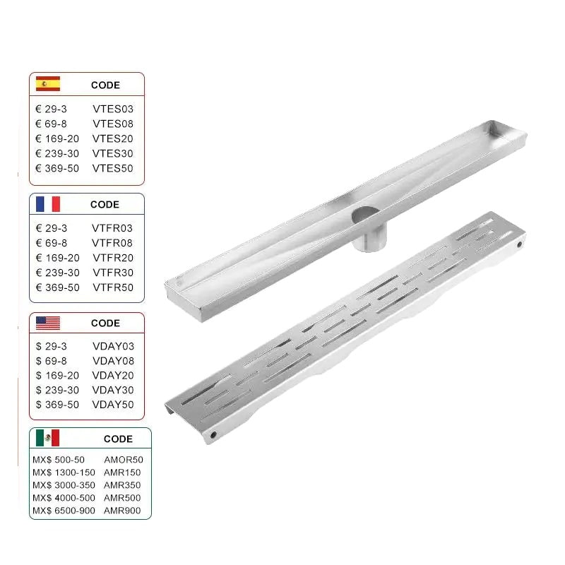 Lineaire Doucheafvoer, Roestvrij Staal, Verwijderbare Deksel