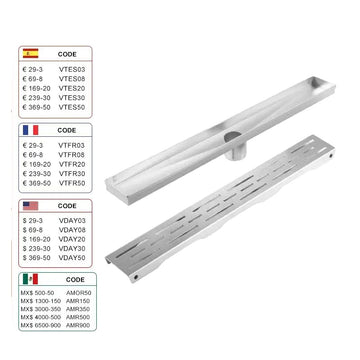 Lineaire Doucheafvoer, Roestvrij Staal, Verwijderbare Deksel