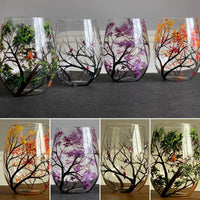 Four Seasons Tree Wine Glasses - Hand Painted Art 1
