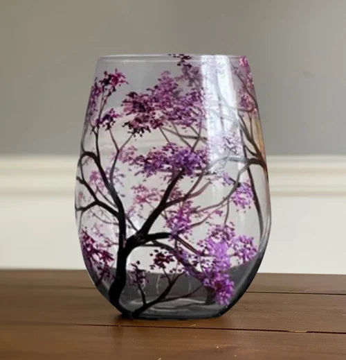 Four Seasons Tree Wine Glasses - Hand Painted Art 10