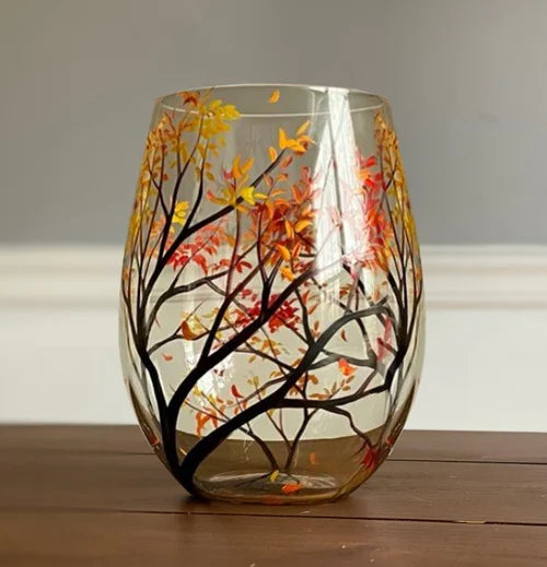 Four Seasons Tree Wine Glasses - Hand Painted Art 12