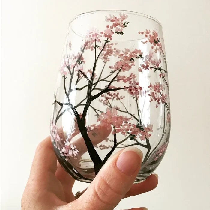 Four Seasons Tree Wine Glasses - Hand Painted Art 3