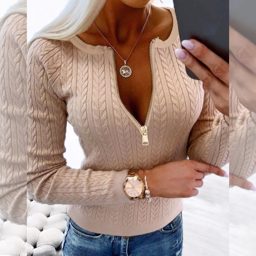 Kerstin | Pullover mit Rundhalsausschnitt und Reißverschluss