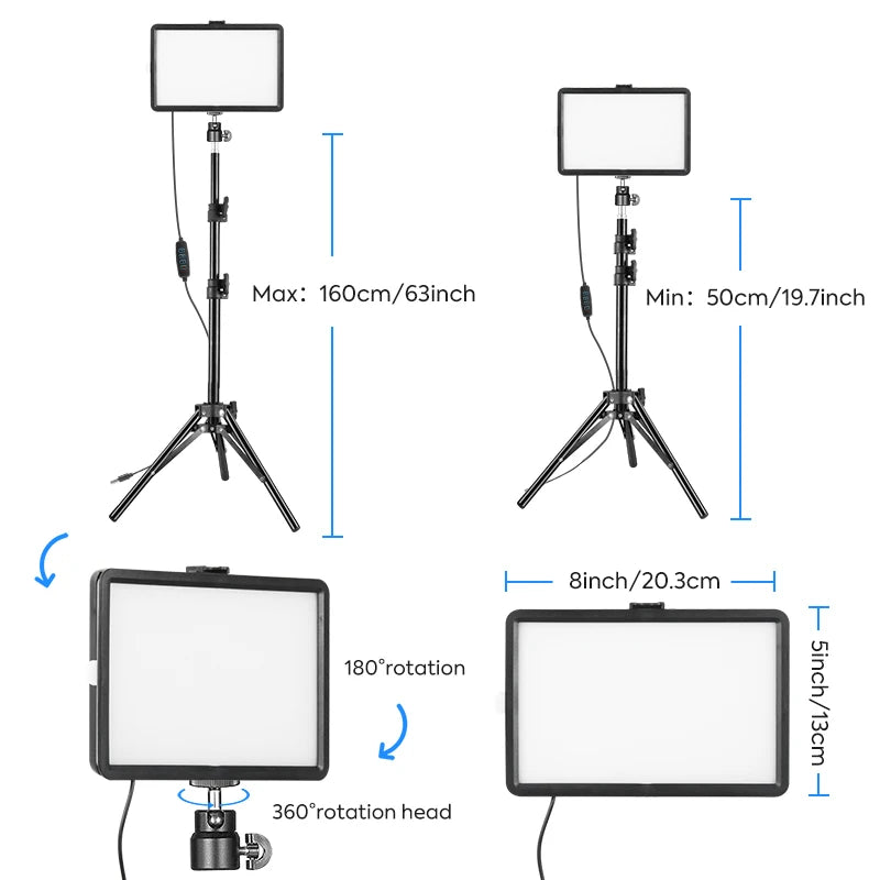 LED Video Licht Kit, Dimbare Continu Verlichting, Verstelbare Statief Stand
