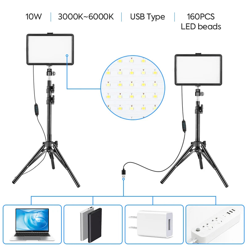 LED Video Licht Kit, Dimbare Continu Verlichting, Verstelbare Statief Stand
