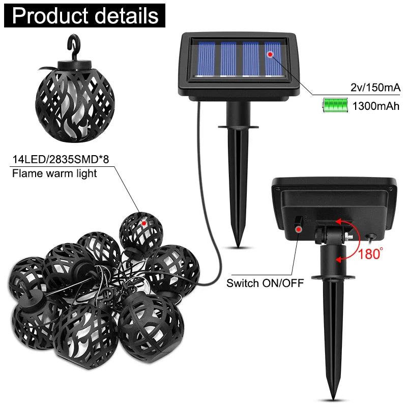 LumenGlow Solar Lichterkette | Flackernde LED-Kerzen | Solarbetrieben | Wetterfest | 8 Laternen 1