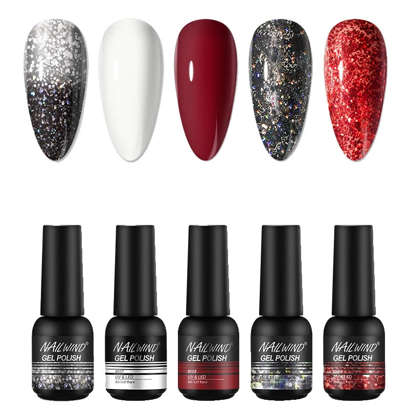 Gel Nail Polish Set, Soak Off, Glitter Finish