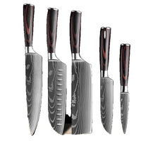 Keukenmes Set, Laser Damascus Patroon, Japanse Santoku Mes