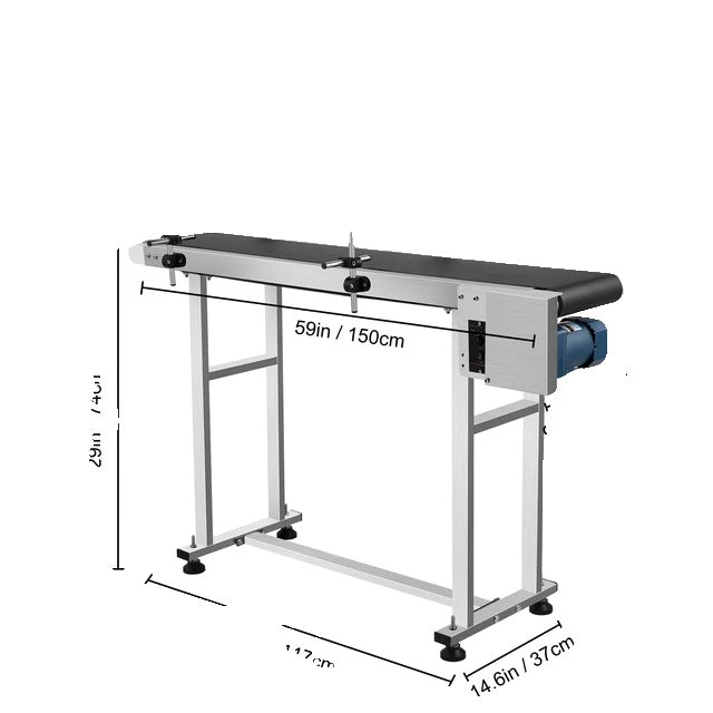 Conveyor Belt Machine, 150 CM Length, Stainless Steel Guardrail