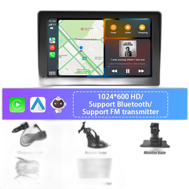 Car Monitor, 7 Inches, Apple CarPlay & Android Auto Compatible, WIFI & Bluetooth Connectivity