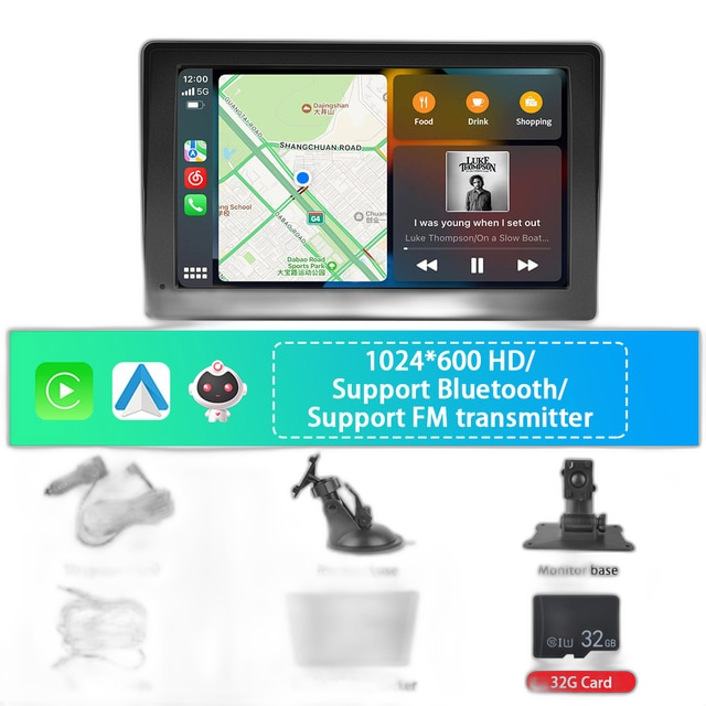 Car Monitor, 7 Inches, Apple CarPlay & Android Auto Compatible, WIFI & Bluetooth Connectivity