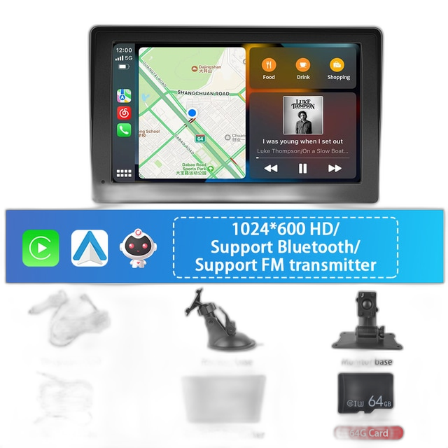 Car Monitor, 7 Inches, Apple CarPlay & Android Auto Compatible, WIFI & Bluetooth Connectivity