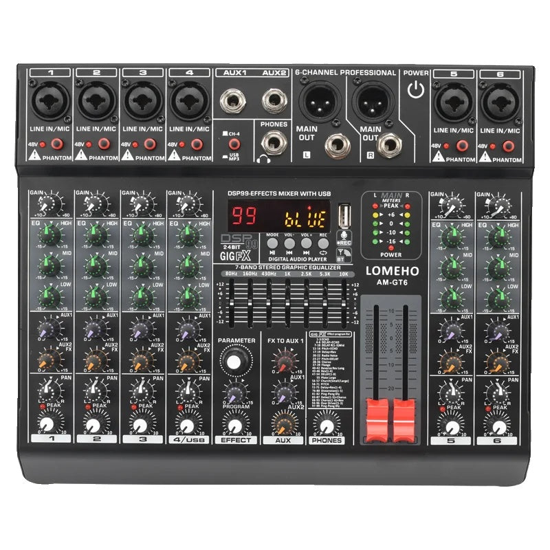 Audio Sound Mixer, 7 Band EQ, USB 2 AUX Output