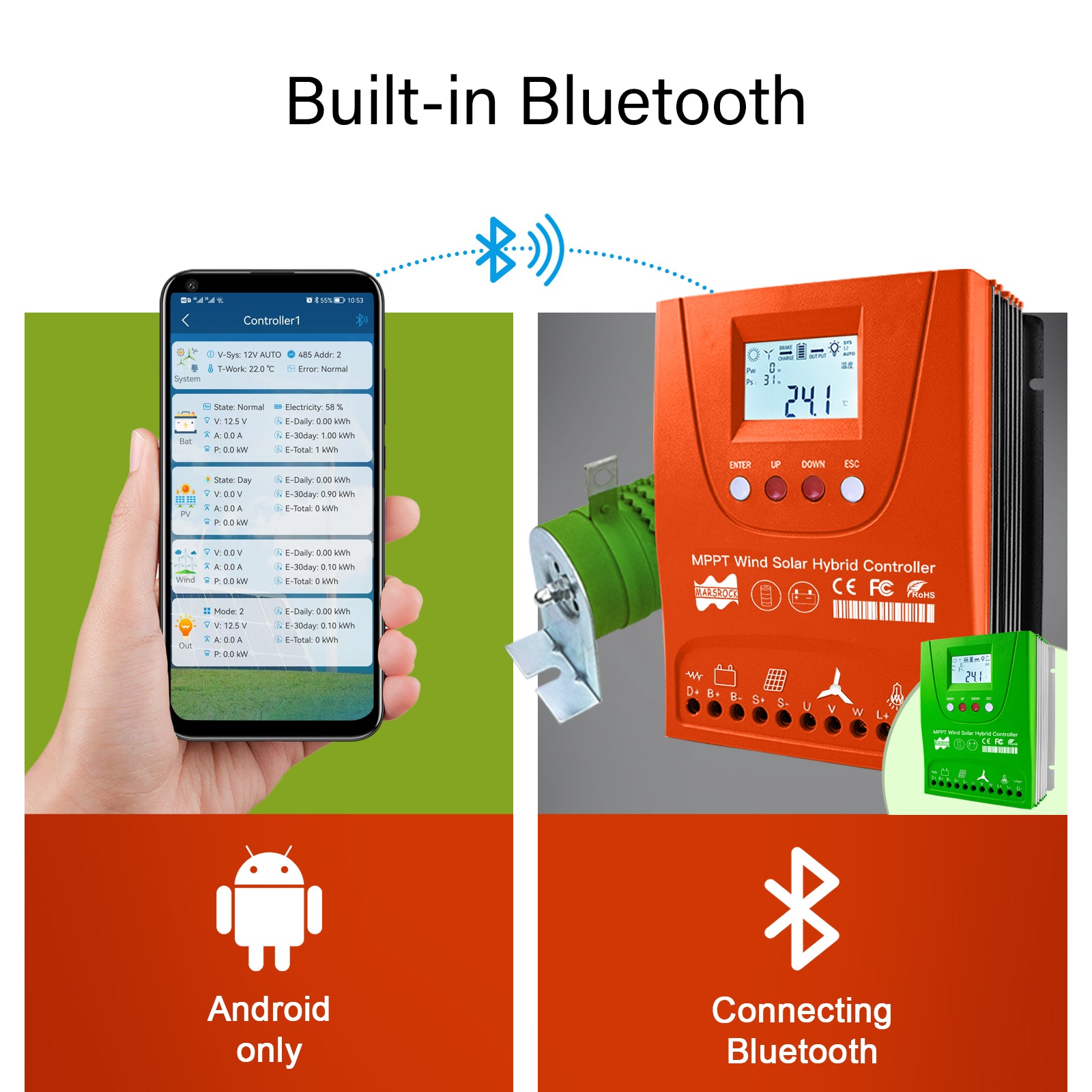 Hybrid Wind Solar Controller, MPPT Technology, WiFi Connectivity