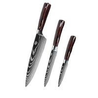 Keukenmes Set, Damascus Patroon, Japanse Santoku Mes