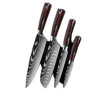 Keukenmes Set, Damascus Patroon, Japanse Santoku Mes