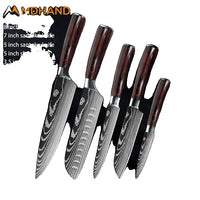 Keukenmes Set, Damascus Patroon, Japanse Santoku Mes