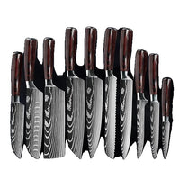 Keukenmes Set, Damascus Patroon, Japanse Santoku Mes