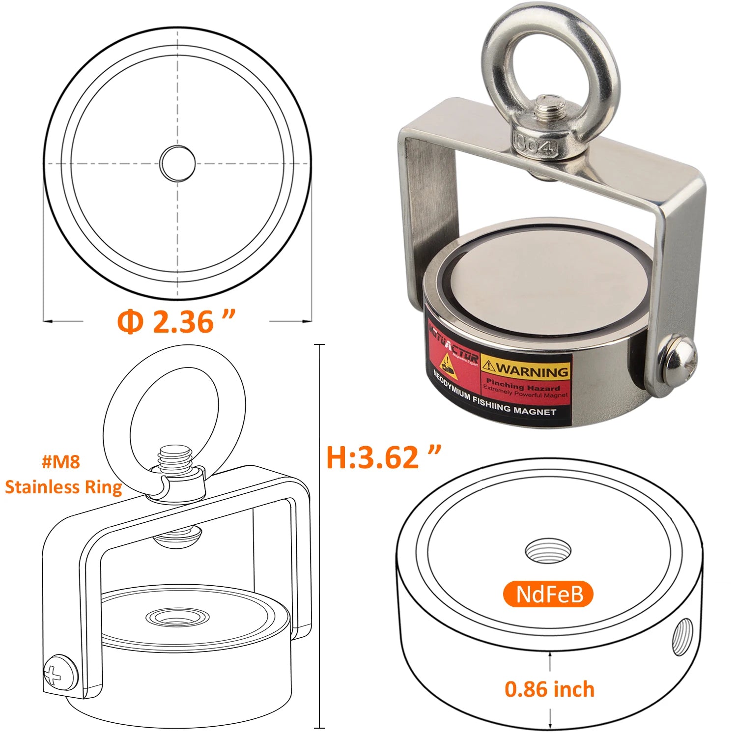 Neodymium Magnet Set, 360 Retatable, 180KG Holding Capacity