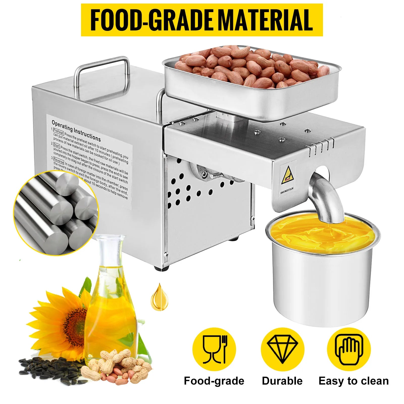 Automatische Oliepersmachine, Voedselveilige Roestvrij Staal, 95% Extractiepercentage, 460W