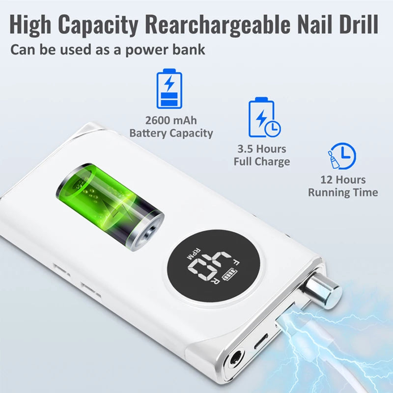 Elektrische Nagelboor, 40000RPM Snelheid, Oplaadbaar & Draagbaar