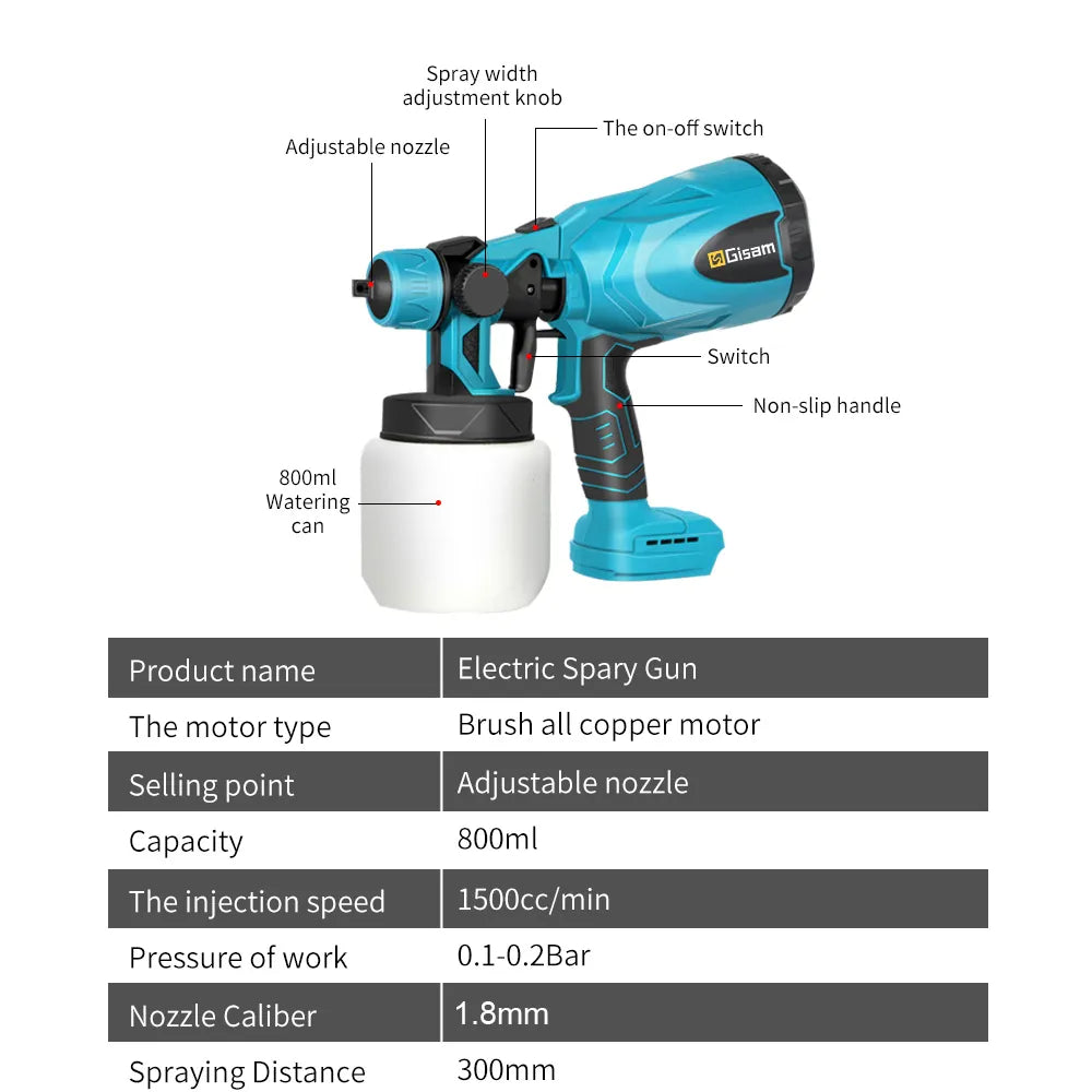 Cordless Paint Sprayer, 800ML, Compatible with Makita 18V Battery