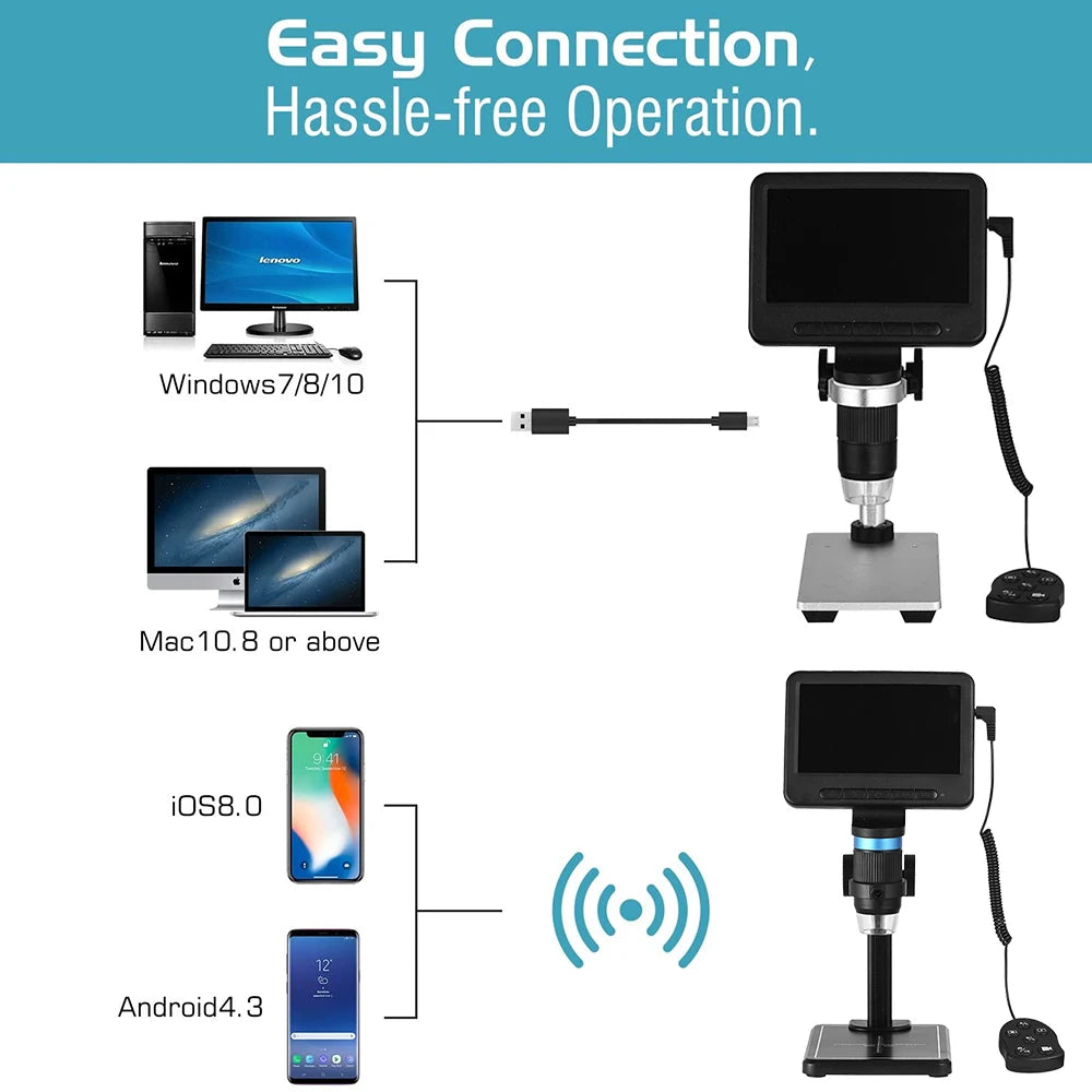 Draadloze Digitale Microscoop, Verstelbare Vergroting, 5 Inch Scherm