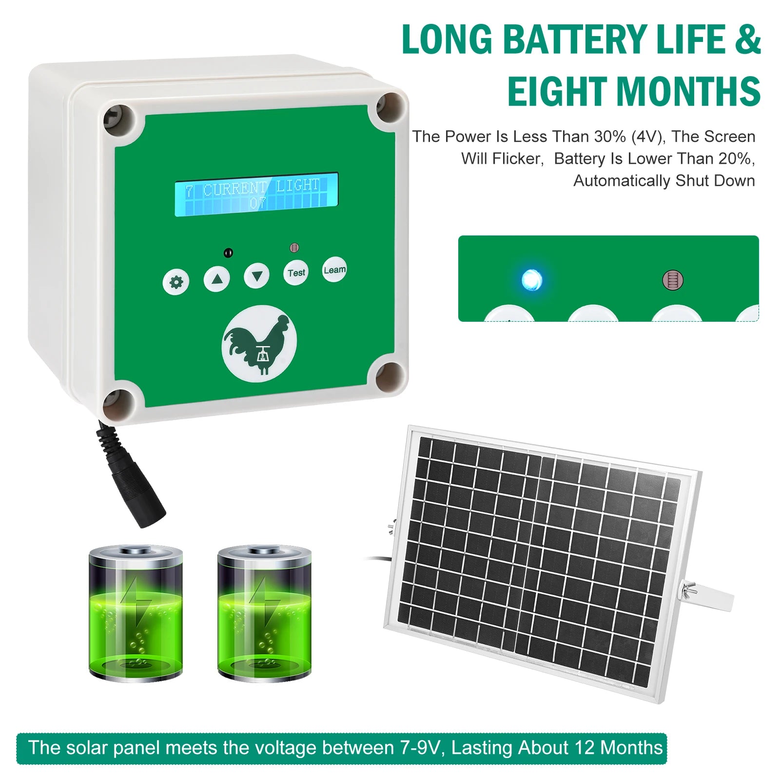 Automatische Kippenhok Deuropener, LCD Scherm Timer, Zonne Batterij Voeding