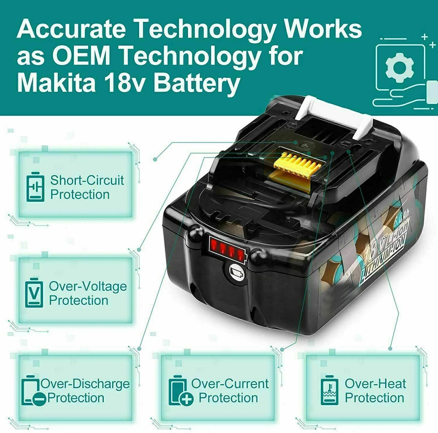 Makita 18V Batterij, 6Ah Capaciteit, Compatibel met BL1830/BL1860