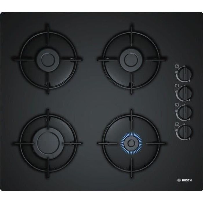 BOSCH POP6B6B10 Gas hob - 4 burners - 7400W - L56 x D48cm - Tempered glass coating - Black