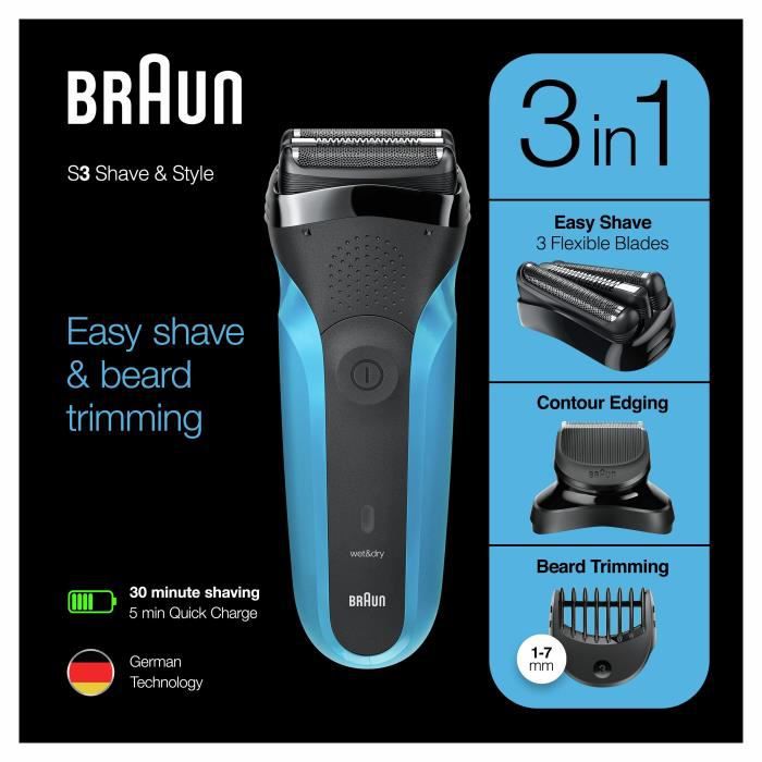 Braun Series 3 310BT Elektrische Scheermes voor Mannen - 3 flexibele messen die zich aanpassen aan de contouren van uw gezicht