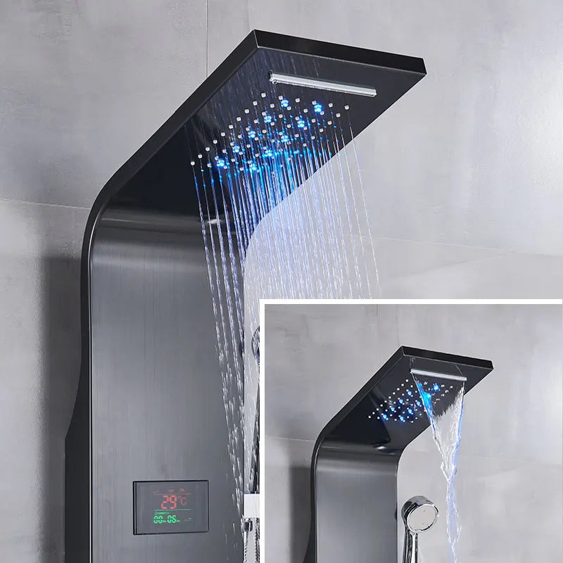 Douchepaneel, LED-display, regen- en watervalhoofd