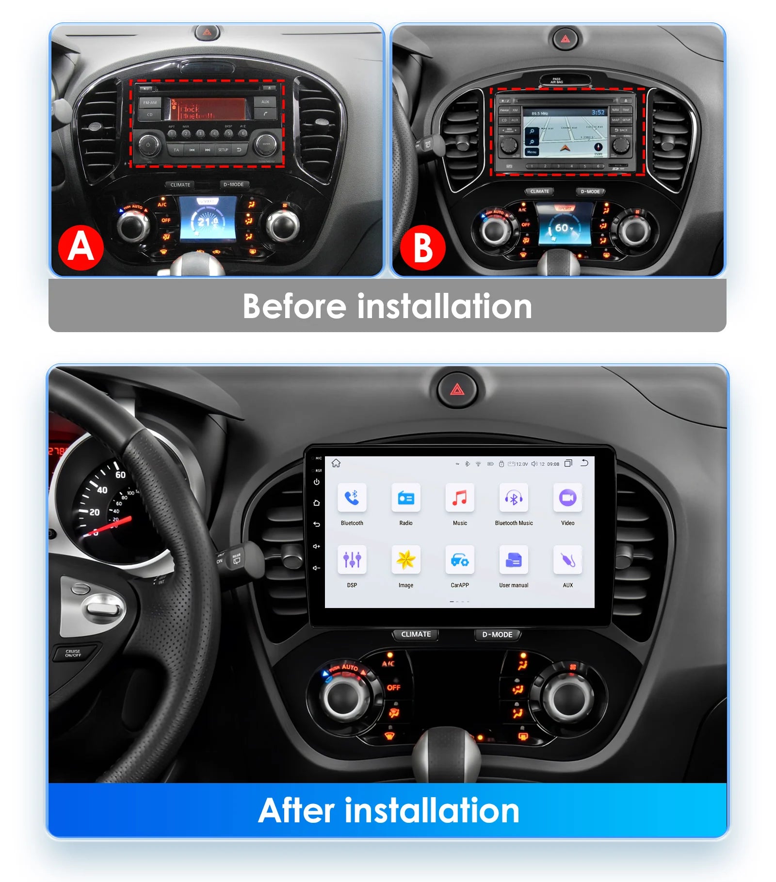 Auto Radio Android, Nissan JUKE 2010-2014, Carplay AI Stem