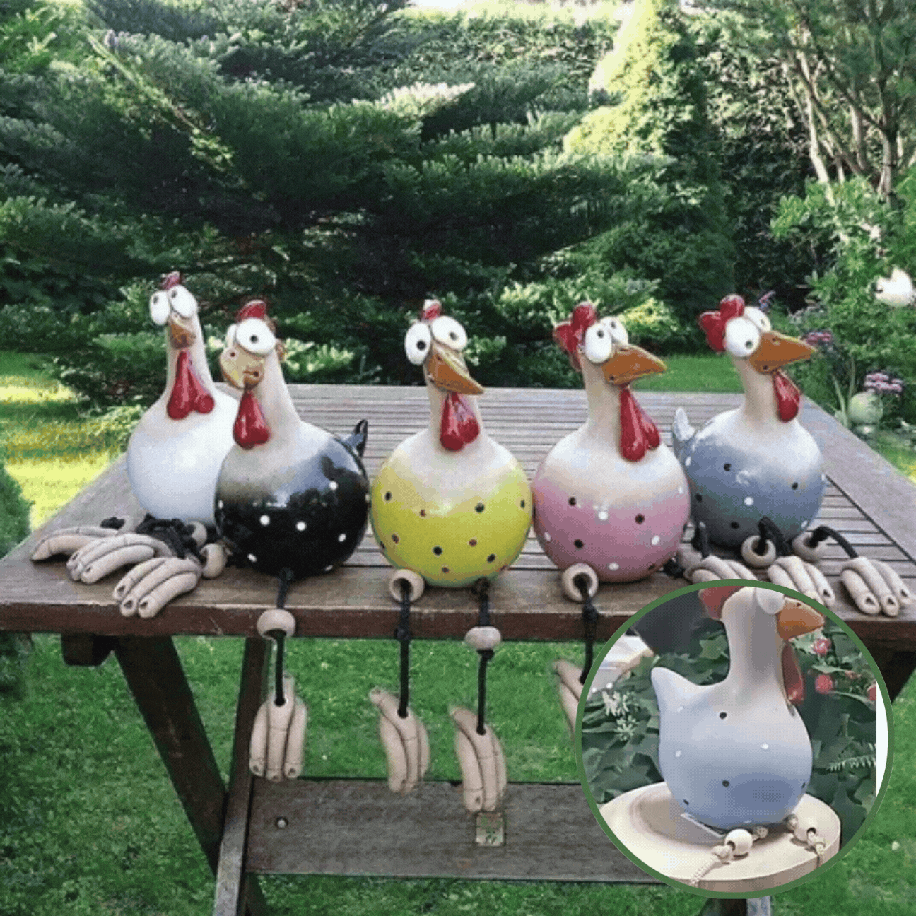 Ceramic chicken decoration for indoor and outdoor use! 0