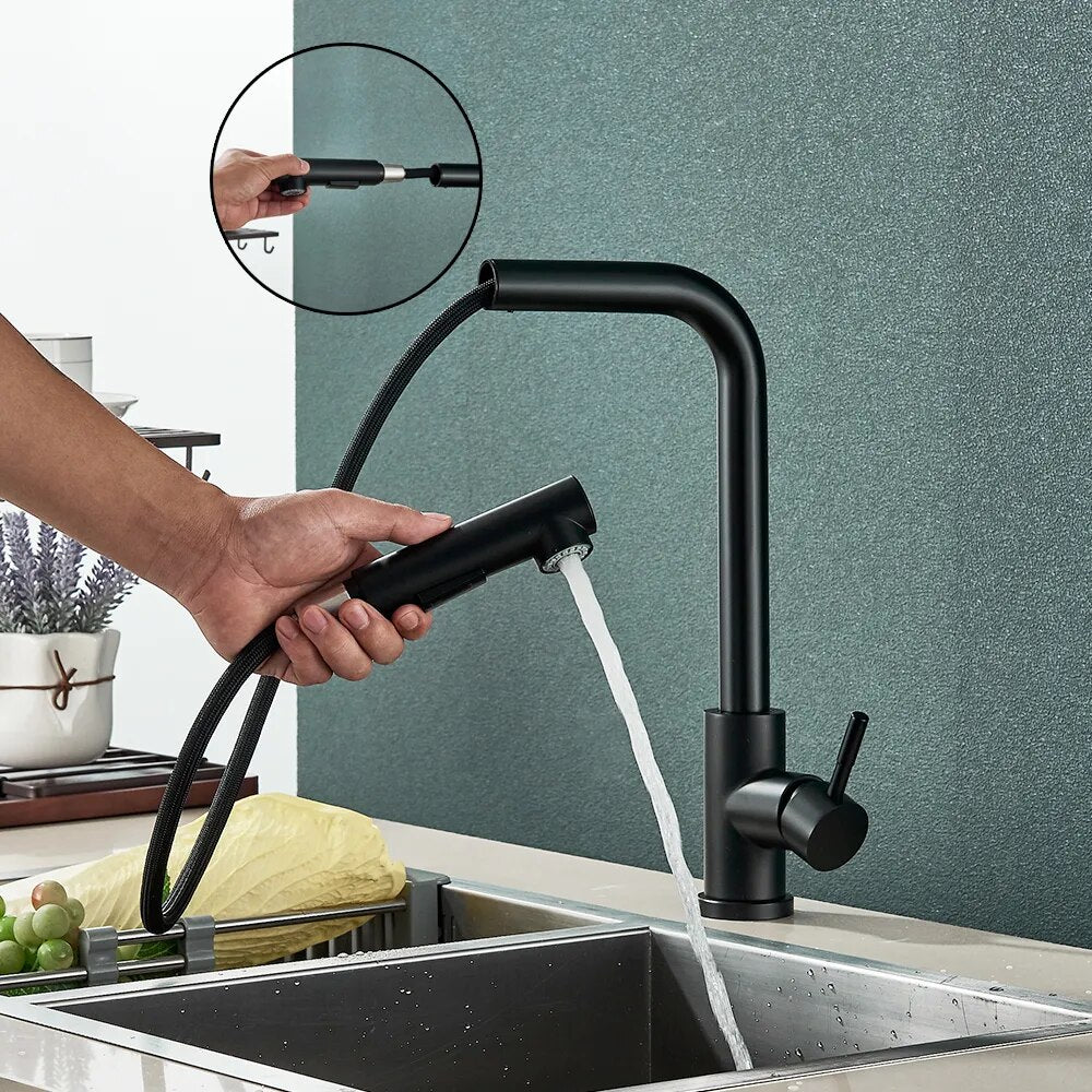 Kitchen Sink Faucet, Pull Out Sprayer, Stainless Steel Build