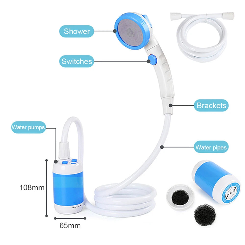 Draagbare elektrische douchepomp, IPX7 waterdicht, oplaadbare batterij aangedreven