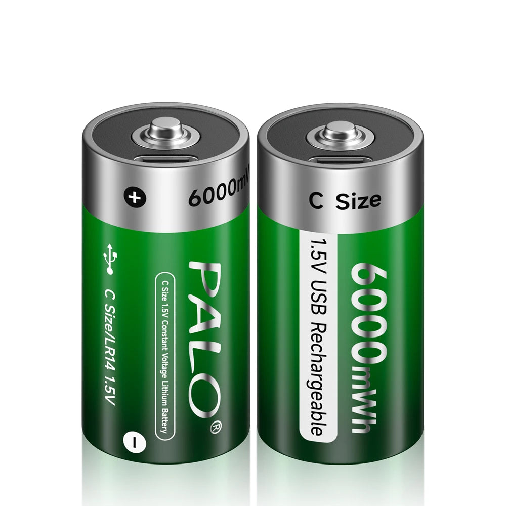 Oplaadbare C-formaat batterij, 6000mWh capaciteit, USB C opladen
