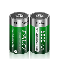 Oplaadbare C-formaat batterij, 6000mWh capaciteit, USB C opladen