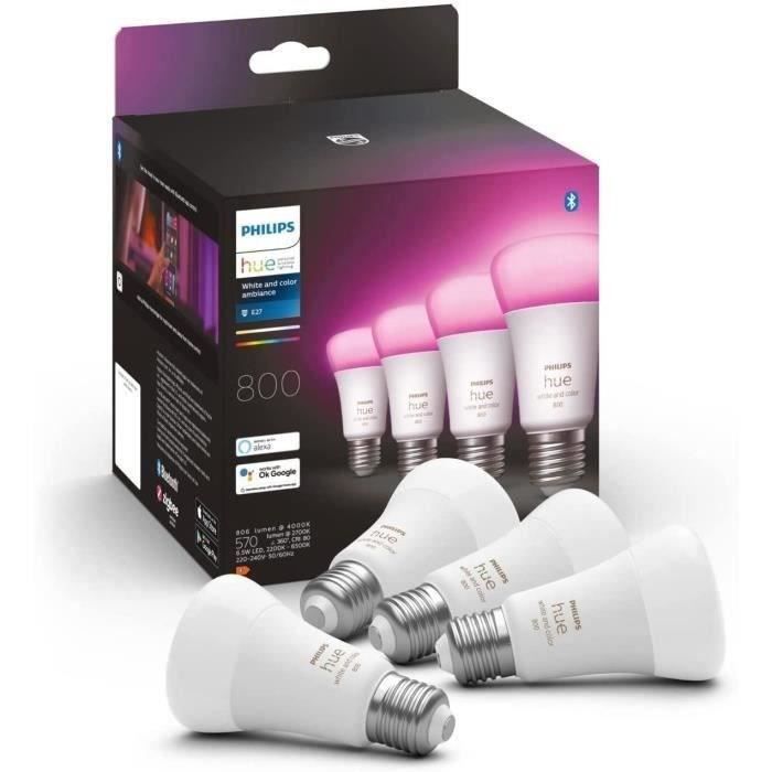 Philips Hue White & Color Ambiance, E27 verbonden LED-lamp, 60W equivalent, 800 Lumen, 4-pack, Bluetooth compatibel