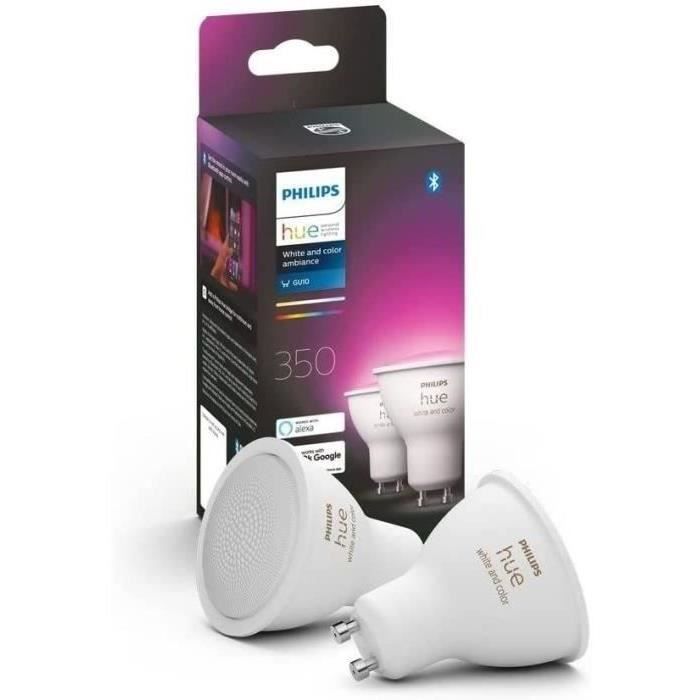 Philips Hue lampen LED verbonden Wit & Kleur Ambiance Gu10, Bluetooth, Verpakking van 2, werkt met Alexa, Google en Homekit