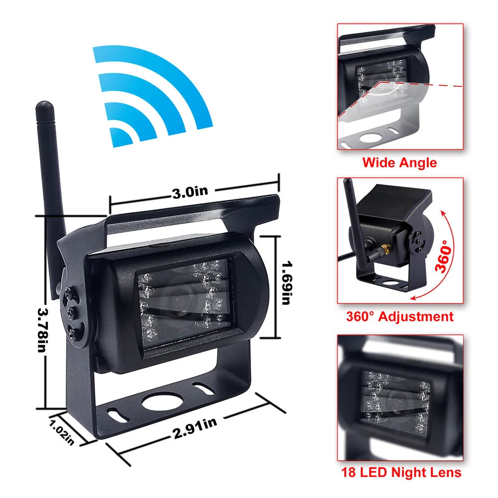 Draadloze achteruitrijcamera, 7 inch HD TFT LCD-monitor, voertuigback-up voor vrachtwagens en campers.