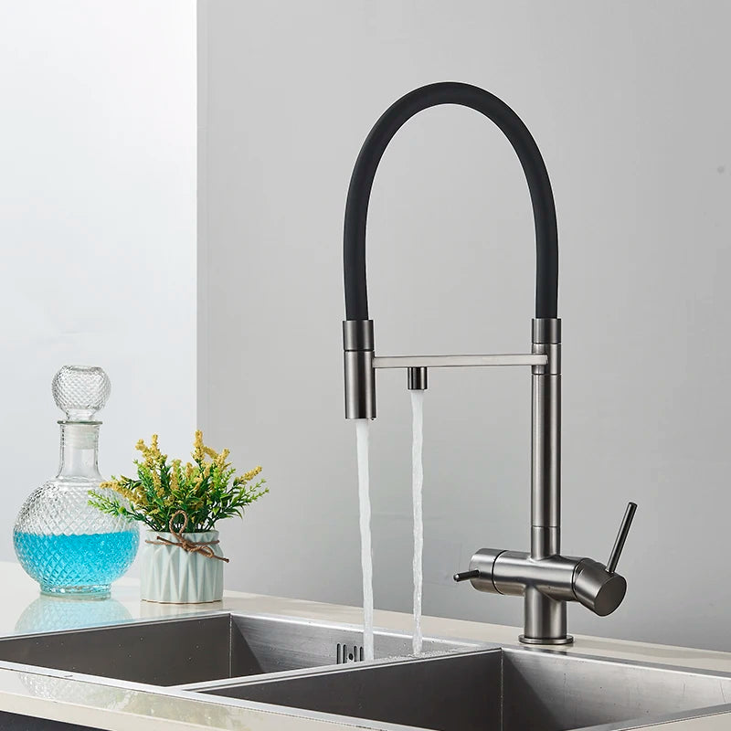 Kitchen Sink Faucet, 360° Pull Out Spout, Cold Hot Water Mixer Tap