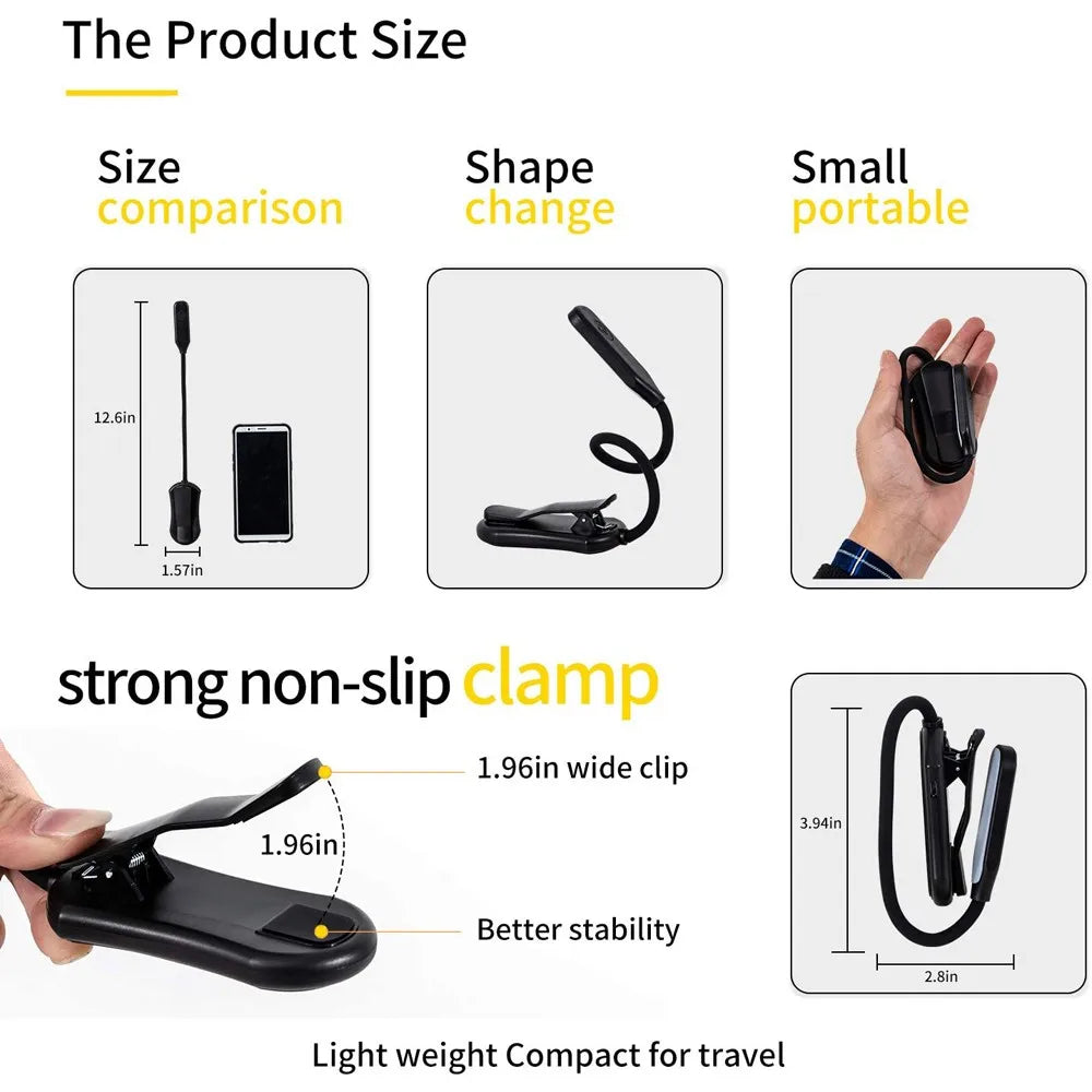 Readiva LED Leselampe | Flexibel & USB-Akku | 9 Lichtmodi & Clip | Warm- bis Kaltweiß 6