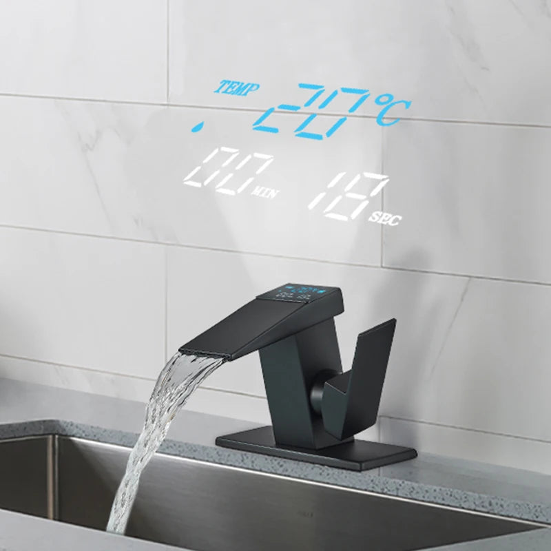 Basin Sink Faucet, LED Display, Waterfall Taps