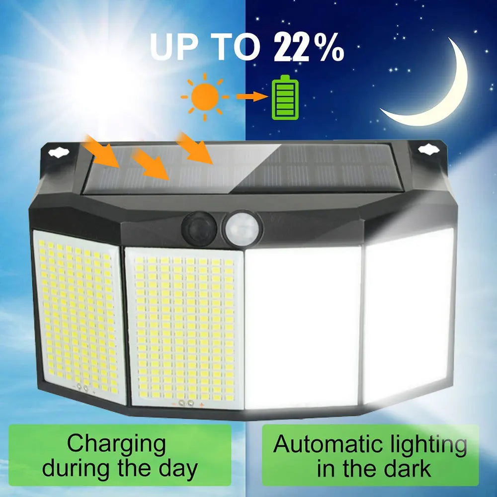 SolarMax | LED Strahler Außen | 576 LEDs Bewegungssensor | IP65 Solar Flutlicht 0