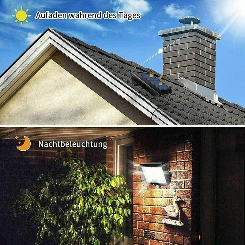 Solivor Solarleuchte mit Bewegungssensor | Kabellos & Wetterfest | 3 Modi | 100 COB-LEDs 6