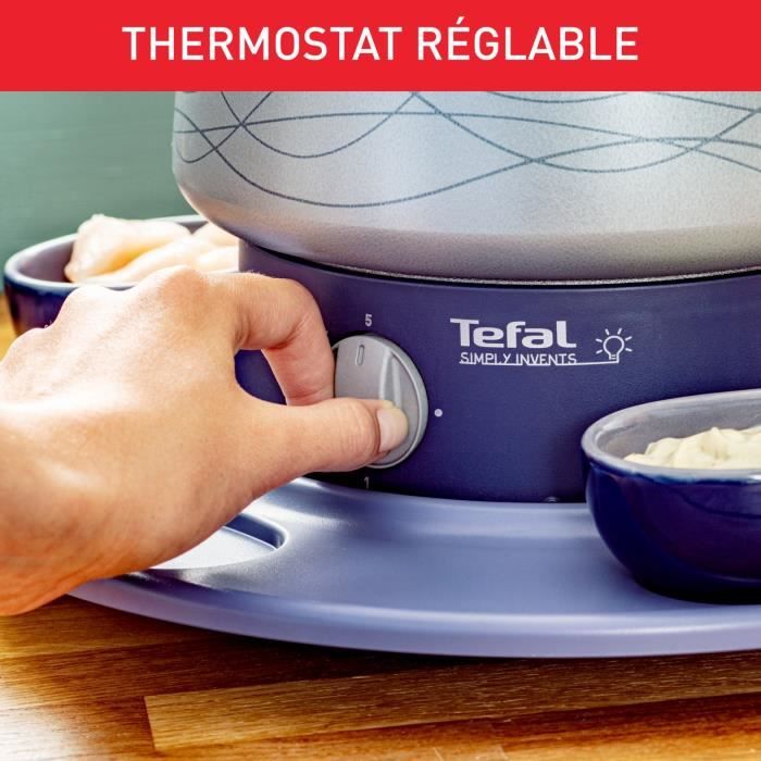 Tefal Elektrische Fondue Simply Invents 8 p, Verstelbare thermostaat, anti-aanbak kookplaat, draaiplateau, 5 ramekins inbegrepen EF351412