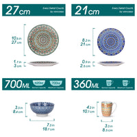 Porseleinen Servies Set, Boheems Mandala Patroon, Turkooise Kleur