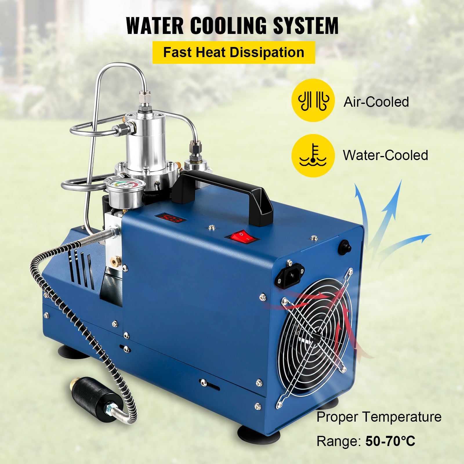 Hoge Druk PCP Luchtcompressor Pomp, 4500PSI, Olie/Water Scheider, Water Koelsysteem