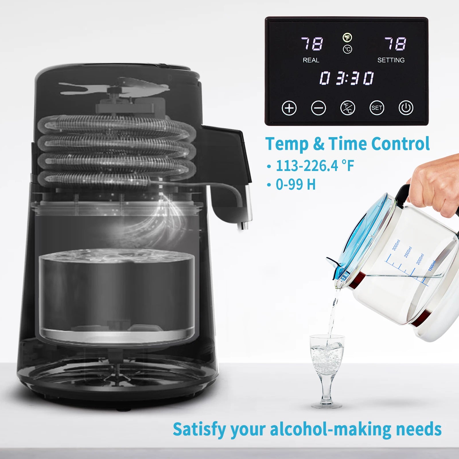 Waterdestilleerder, 4L capaciteit, dubbele temperatuurweergave